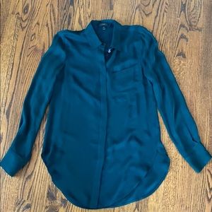 J Crew 100% Silk Dark Green Button Down